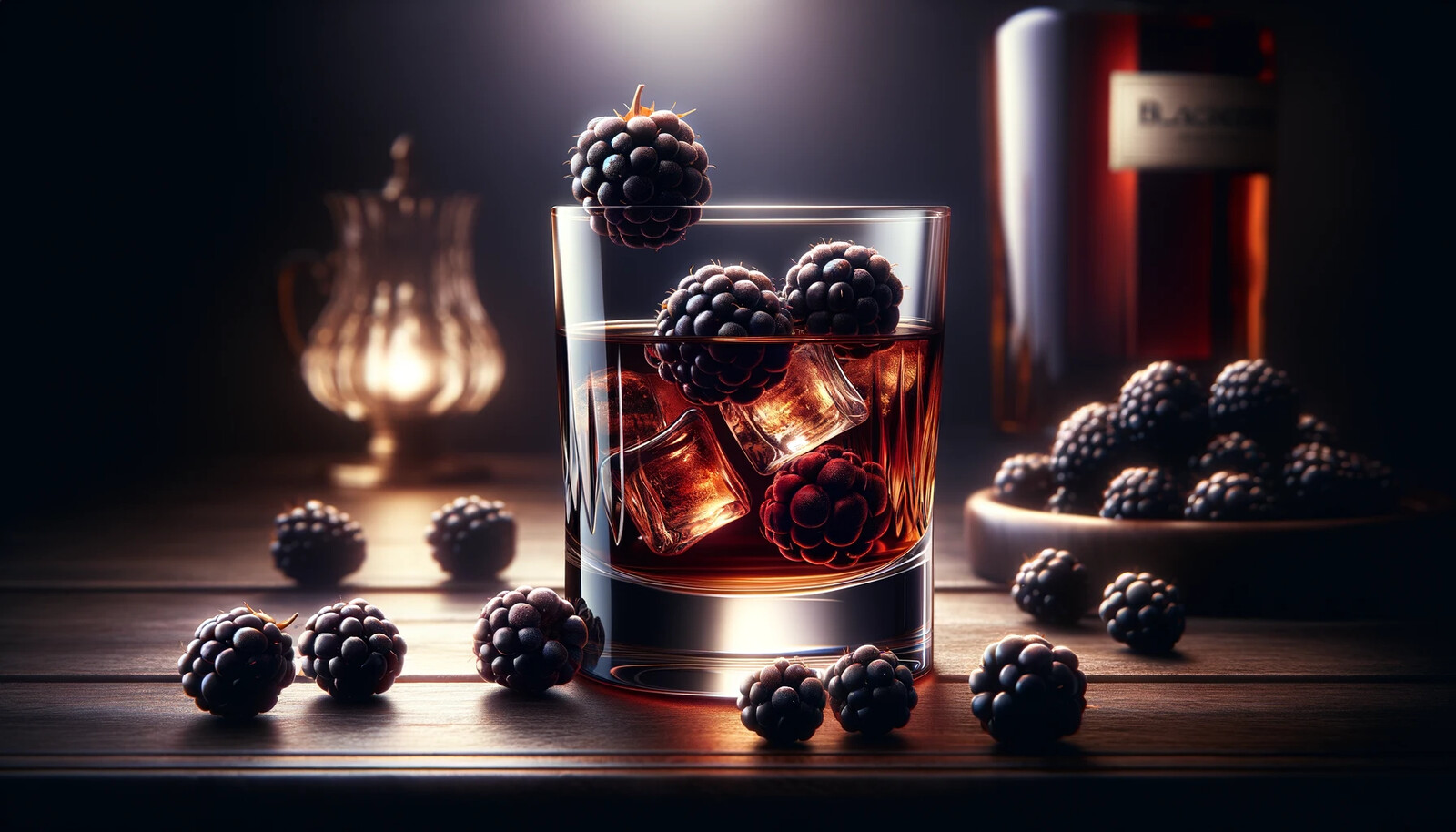 DALL·E_2024-03-22_02.24.22_-_A_sophisticated_image_featuring_a_glass_of_blackberry_whiskey__prominently_placed_at_the_center._The_glass__filled_with_the_rich__dark_liquid__glisten.webp