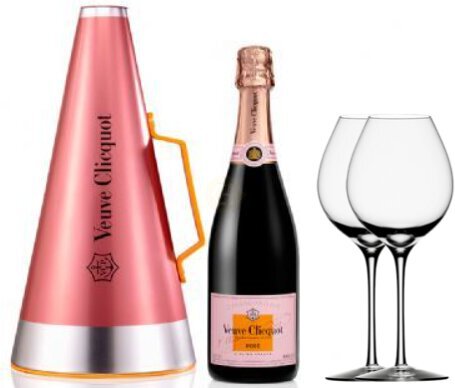 Veuve Clicquot Rose Champagne Megaphone Ice Bucket W 2 Glasses Gift Set