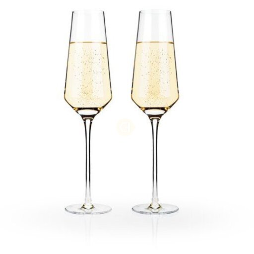 Viski Raye Angled Crystal Champagne Flutes, Set of 2, 8 Oz - Clear