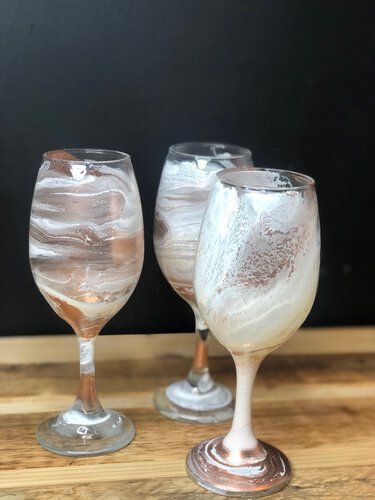 D And S Craftworks 13oz White & Gold Hand Made Stem Glasses Set Of 3