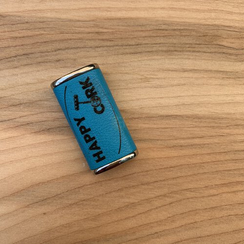 Haus Of Topper Objects Leather Wrapped Small Lighter Cover With Lighter Medium Blue Color With Engraved Happy Cork Logo