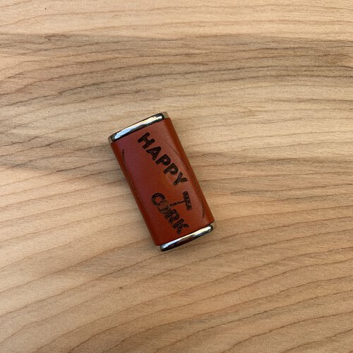 Haus Of Topper Objects Leather Wrapped Small Lighter Cover With Lighter Rust Color With Engraved Happy Cork