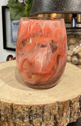 D And S Craftworks 20oz Coral With Gold Swirl Hand Made Single Stemless Glass