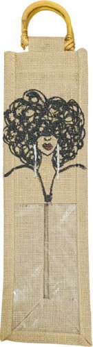 Ppp Artwork Hand Painted Single Bottle Canvas Wine Bag With Bamboo Handles And See Through Window Black Blow Out