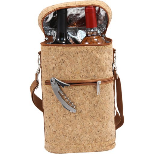 Brandy Brown Brown Brandy Cork Leather 2 Bottle Carrier With Divider 12Oz