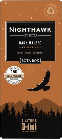 Nighthawk by Bota Box Dark Malbec Red Wine, 3L (4 x 750ml Glass Bottles), 13.5% ABV